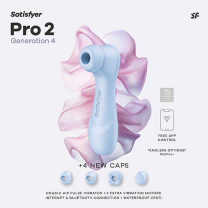 Satisfyer Pro 2 Generation 4 – Luchtdrukstimulator met Dubbele Vibratie en App-bediening – Serene Blue